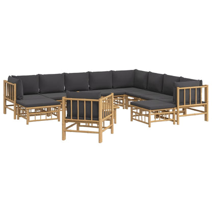 Set Salotto da Giardino 12pz con Cuscini Grigio Scuro Bambù | homemem39
