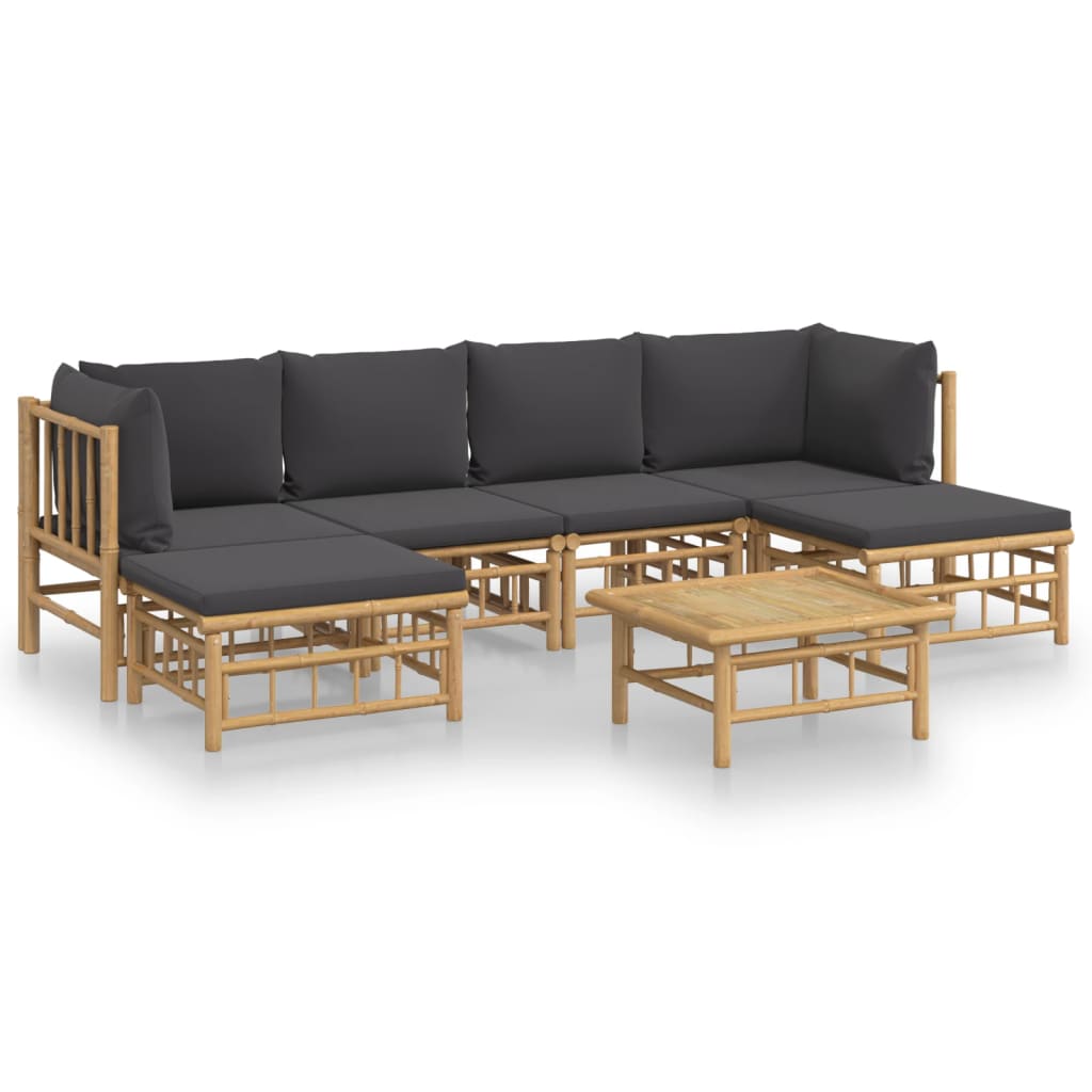 Set Salotto da Giardino 7pz con Cuscini Grigio Scuro Bambù | homemem39