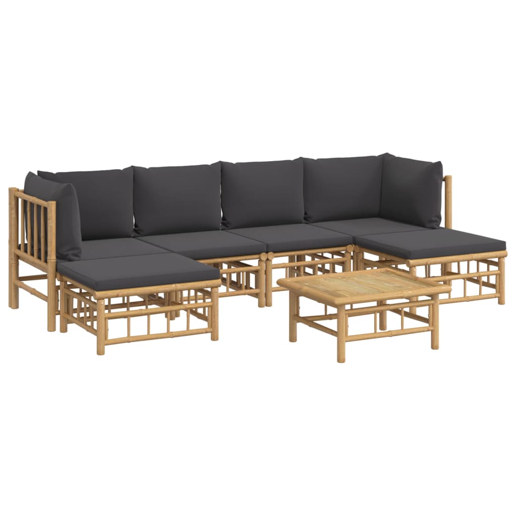 Set Salotto da Giardino 7pz con Cuscini Grigio Scuro Bambù | homemem39
