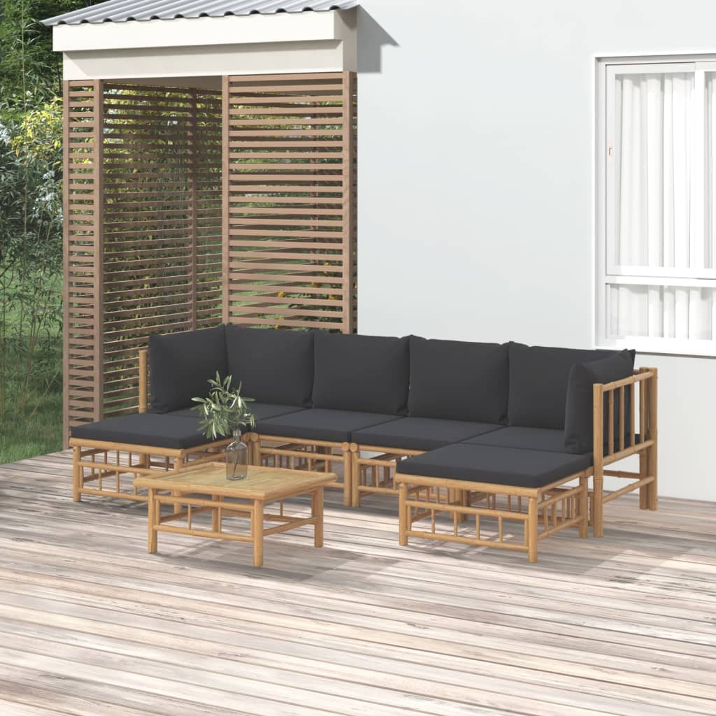 Set Salotto da Giardino 7pz con Cuscini Grigio Scuro Bambù | homemem39