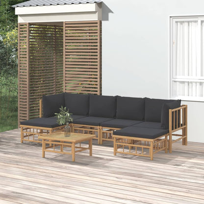 Set Salotto da Giardino 7pz con Cuscini Grigio Scuro Bambù | homemem39