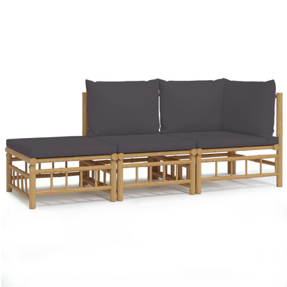 Set Salotto da Giardino 3pz con Cuscini Grigio Scuro Bambù | homemem39