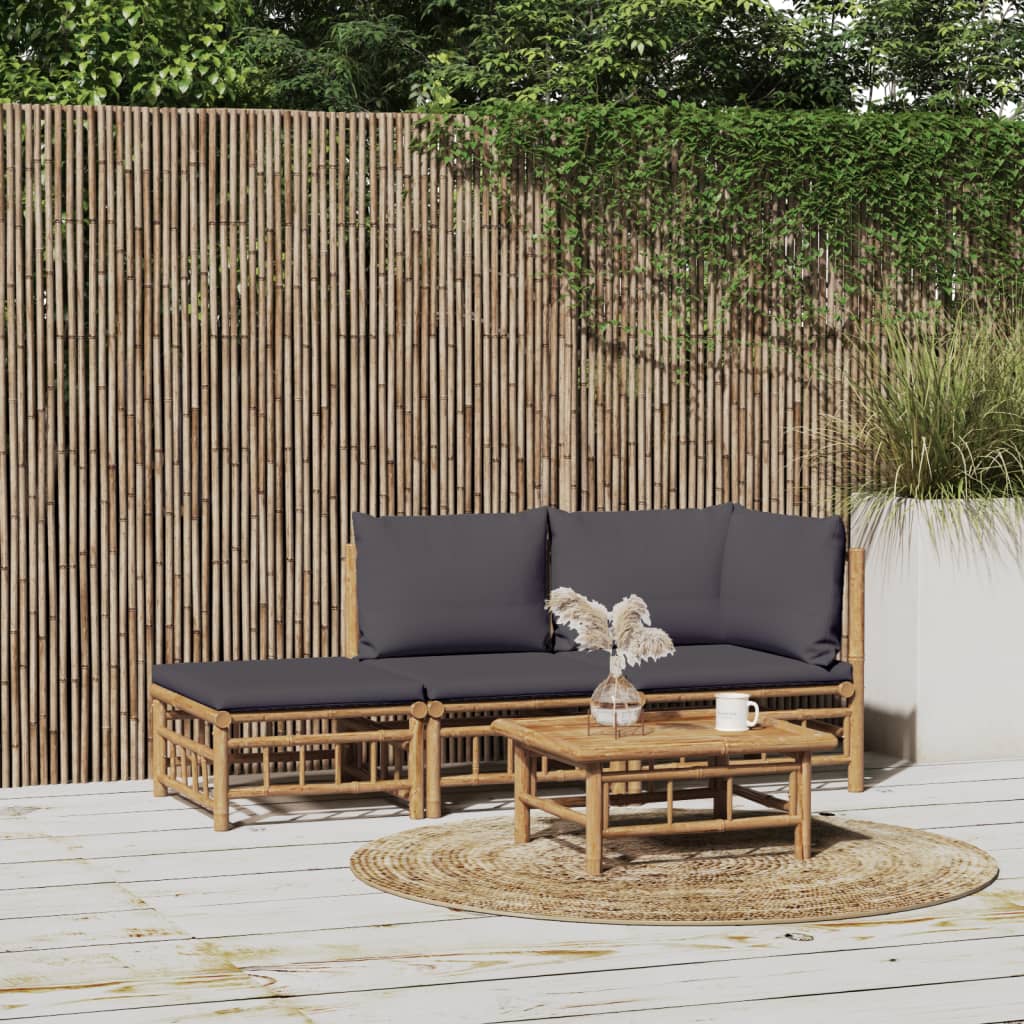 Set Salotto da Giardino 3pz con Cuscini Grigio Scuro Bambù | homemem39