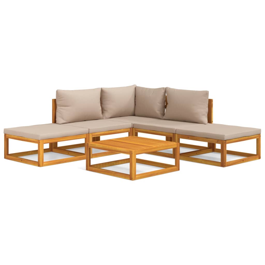 Set Salotto da Giardino 6pz con Cuscini Tortora Legno Massello | homemem39