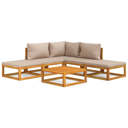 Set Salotto da Giardino 6pz con Cuscini Tortora Legno Massello | homemem39