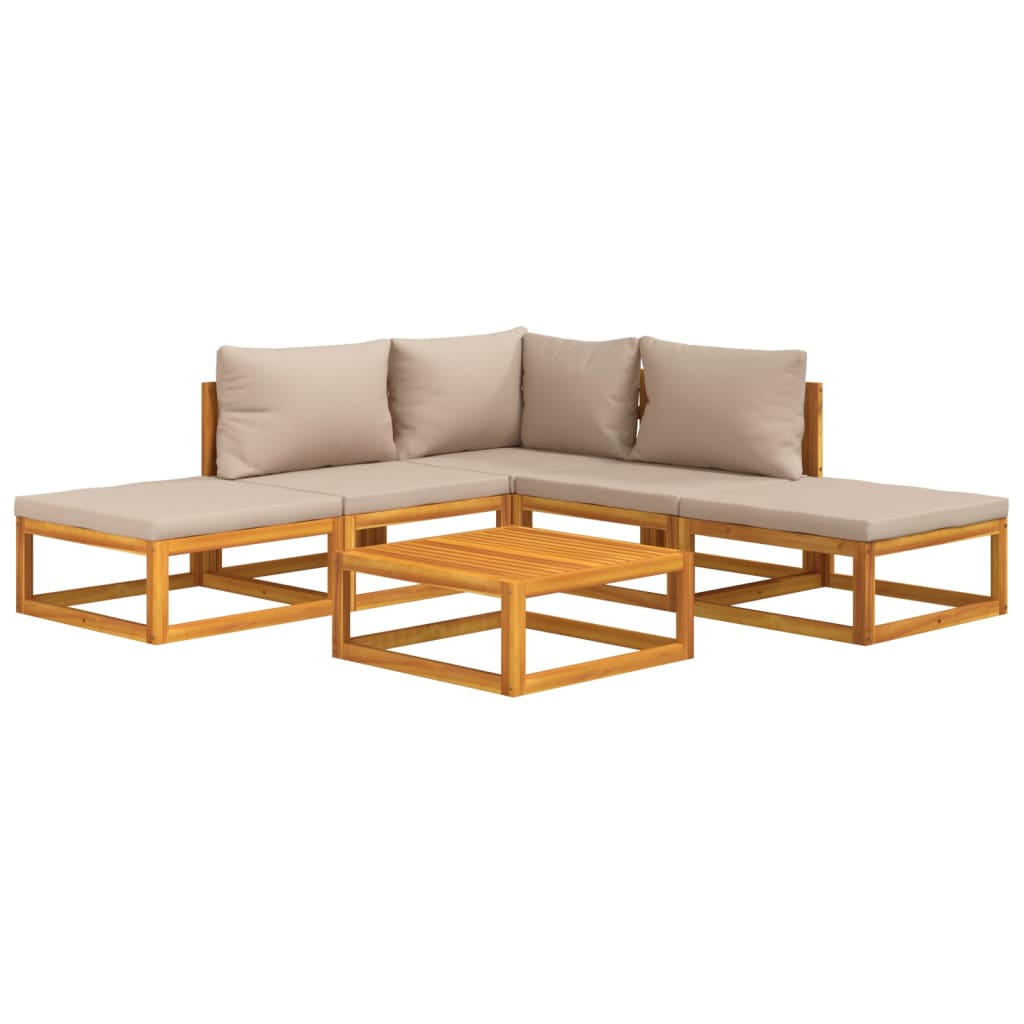 Set Salotto da Giardino 6pz con Cuscini Tortora Legno Massello | homemem39