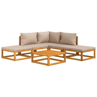 Set Salotto da Giardino 6pz con Cuscini Tortora Legno Massello | homemem39