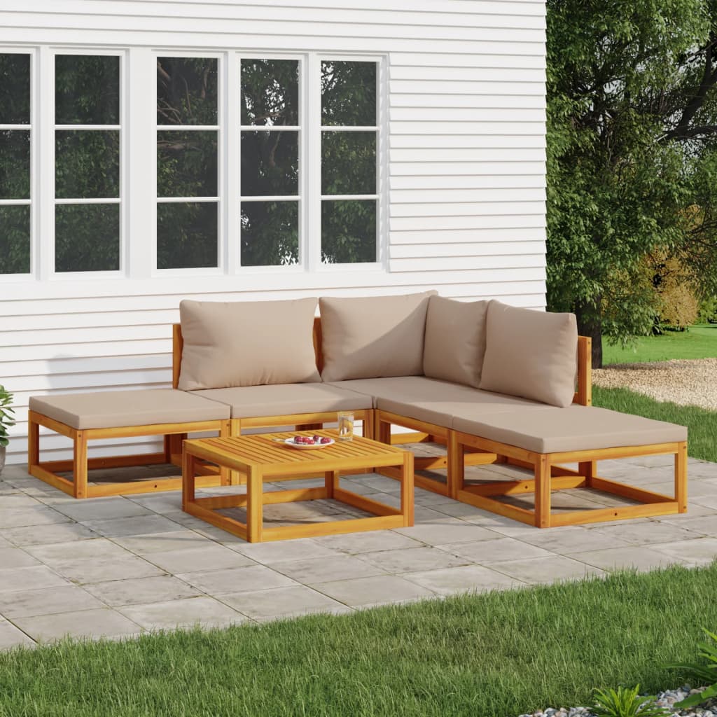 Set Salotto da Giardino 6pz con Cuscini Tortora Legno Massello | homemem39
