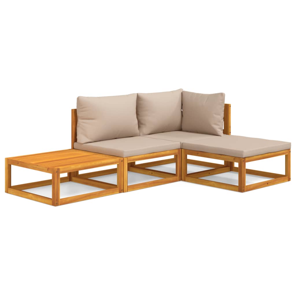 Set Salotto da Giardino 4pz con Cuscini Tortora Legno Massello | homemem39