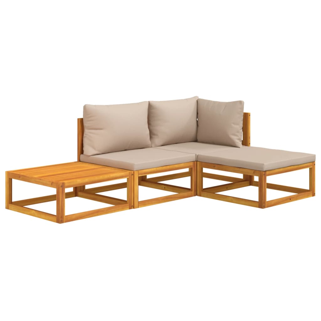 Set Salotto da Giardino 4pz con Cuscini Tortora Legno Massello | homemem39