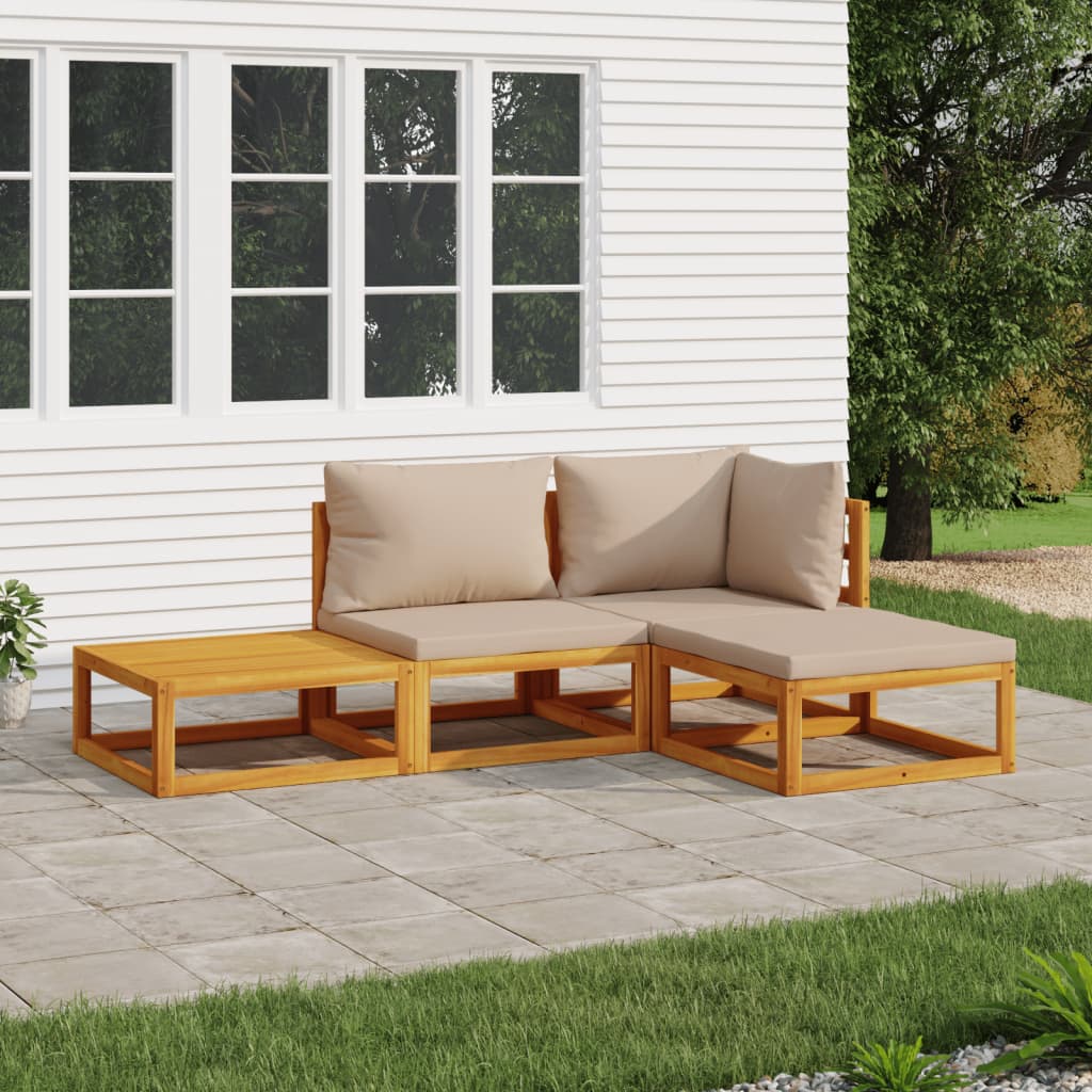 Set Salotto da Giardino 4pz con Cuscini Tortora Legno Massello | homemem39