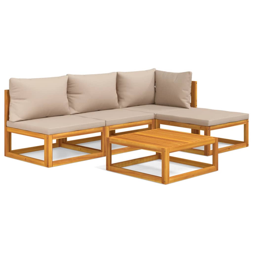Set Salotto da Giardino 5pz con Cuscini Tortora Legno Massello | homemem39