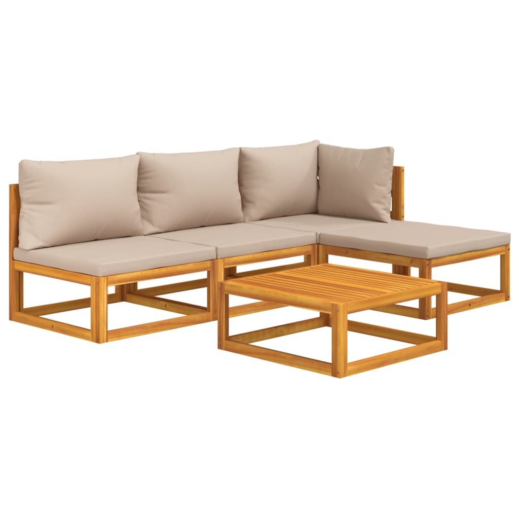 Set Salotto da Giardino 5pz con Cuscini Tortora Legno Massello | homemem39