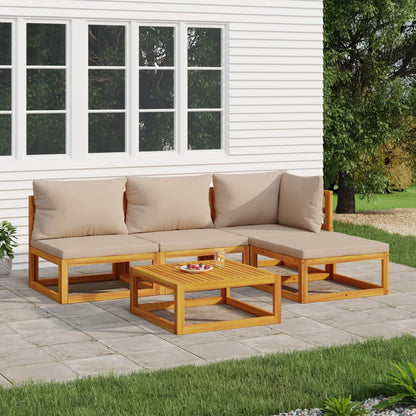 Set Salotto da Giardino 5pz con Cuscini Tortora Legno Massello | homemem39
