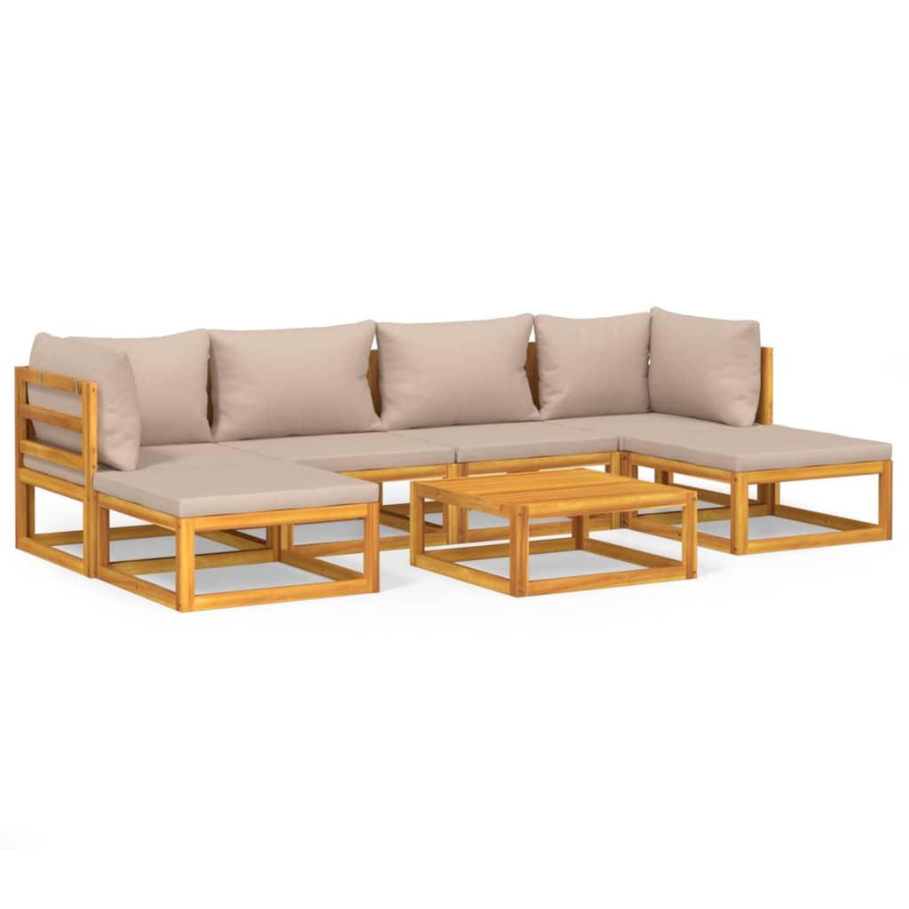 Set Salotto da Giardino 7pz con Cuscini Tortora Legno Massello | homemem39