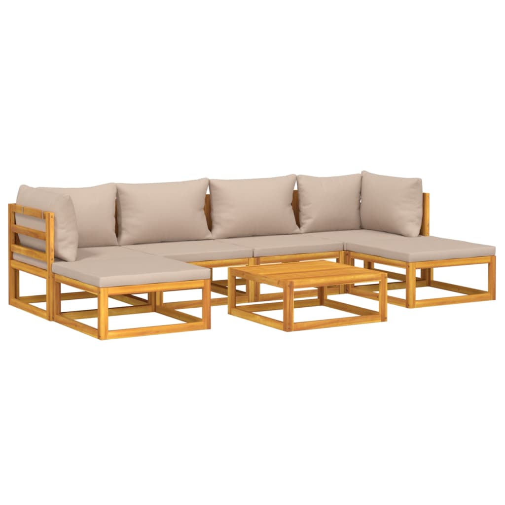 Set Salotto da Giardino 7pz con Cuscini Tortora Legno Massello | homemem39
