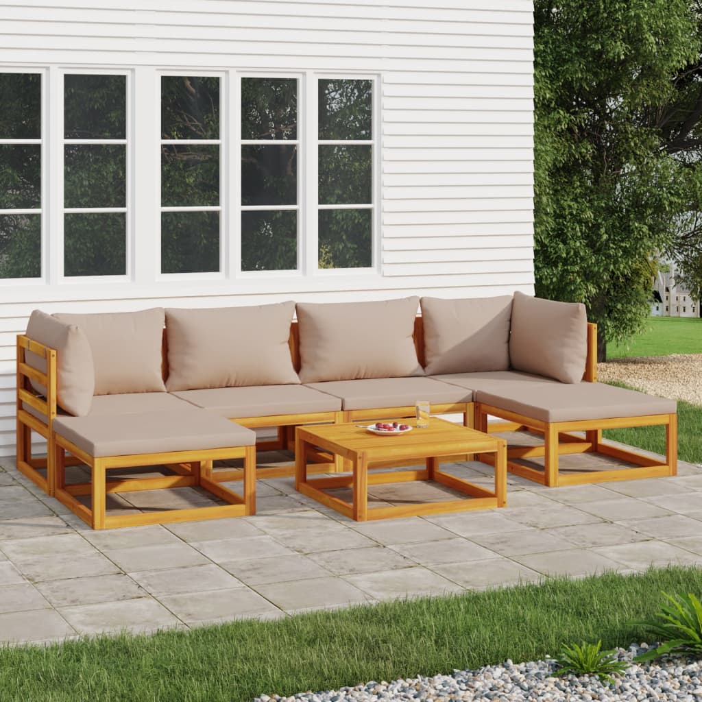Set Salotto da Giardino 7pz con Cuscini Tortora Legno Massello | homemem39
