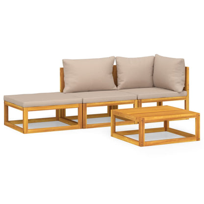 Set Salotto da Giardino 4pz con Cuscini Tortora Legno Massello | homemem39