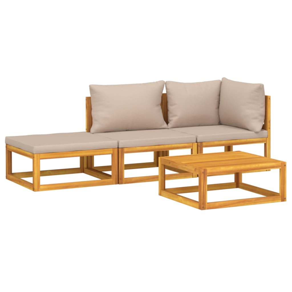 Set Salotto da Giardino 4pz con Cuscini Tortora Legno Massello | homemem39