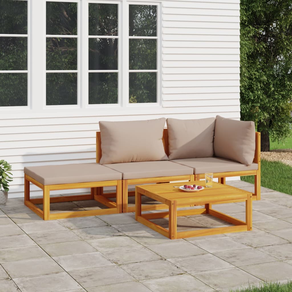 Set Salotto da Giardino 4pz con Cuscini Tortora Legno Massello | homemem39