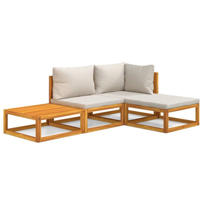 Set Salotto Giardino 4pz Cuscini Grigio Chiaro Legno Massello | homemem39