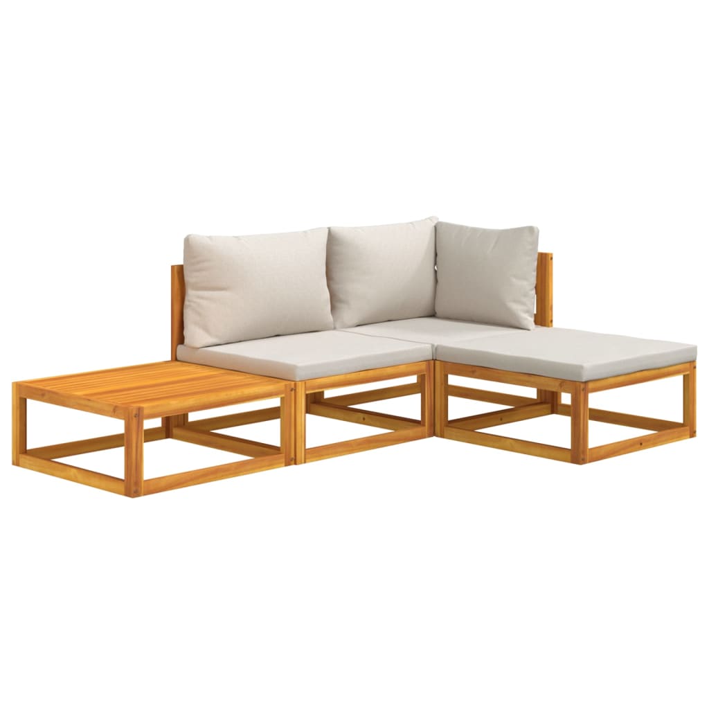Set Salotto Giardino 4pz Cuscini Grigio Chiaro Legno Massello | homemem39