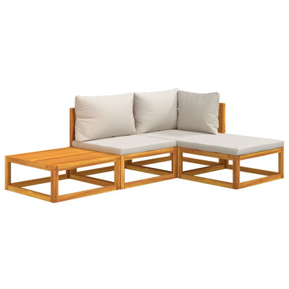 Set Salotto Giardino 4pz Cuscini Grigio Chiaro Legno Massello | homemem39