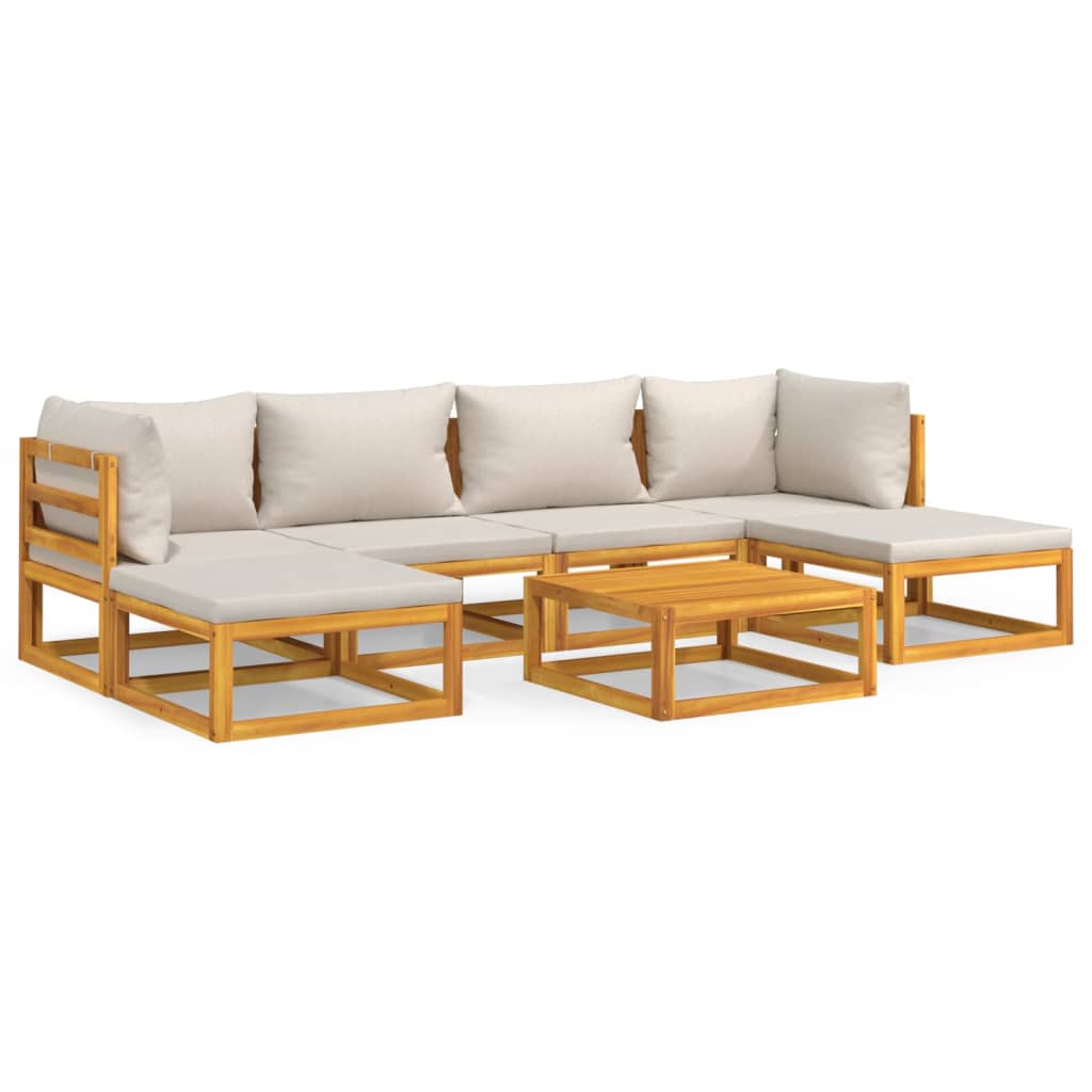 Set Salotto Giardino 7pz Cuscini Grigio Chiaro Legno Massello | homemem39