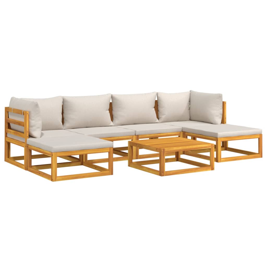 Set Salotto Giardino 7pz Cuscini Grigio Chiaro Legno Massello | homemem39