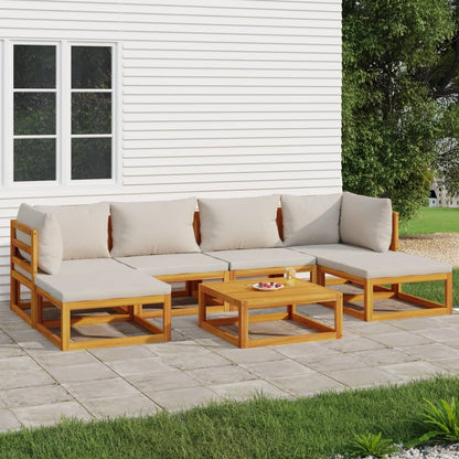 Set Salotto Giardino 7pz Cuscini Grigio Chiaro Legno Massello | homemem39