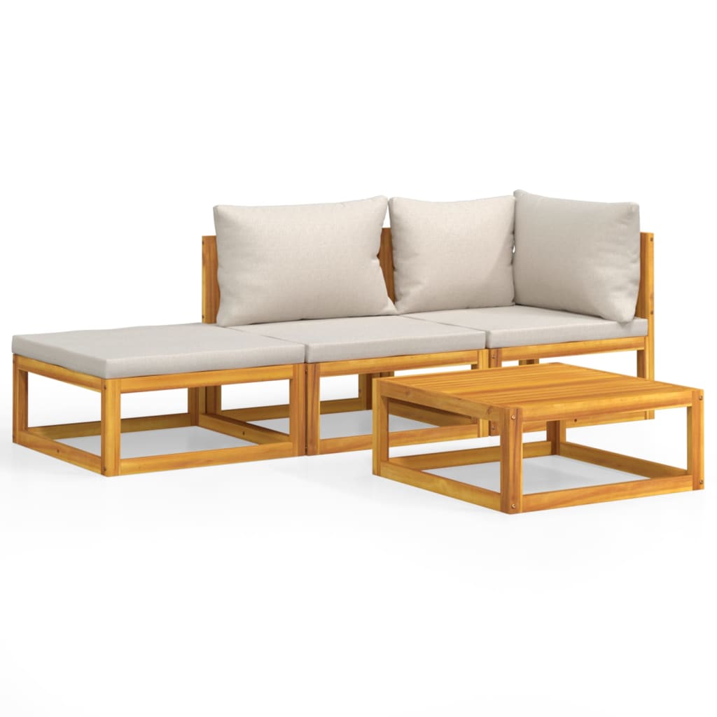 Set Salotto Giardino 4pz Cuscini Grigio Chiaro Legno Massello | homemem39