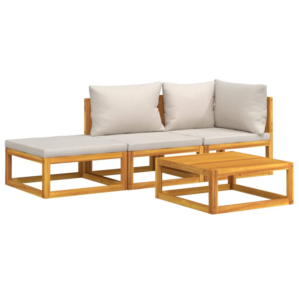 Set Salotto Giardino 4pz Cuscini Grigio Chiaro Legno Massello | homemem39