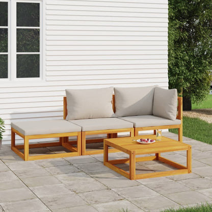 Set Salotto Giardino 4pz Cuscini Grigio Chiaro Legno Massello | homemem39