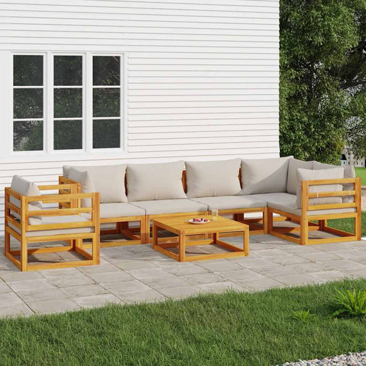 Garden Lounge Set 7pcs Light Gray Solid Wood Cushions