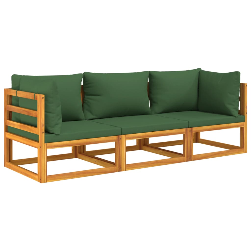 Set Salotto da Giardino 3pz con Cuscini Verdi in Legno Massello - homemem39