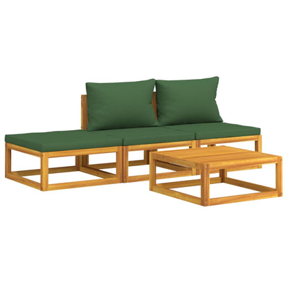 Set Salotto da Giardino 4 pz con Cuscini Verdi Legno Massello - homemem39