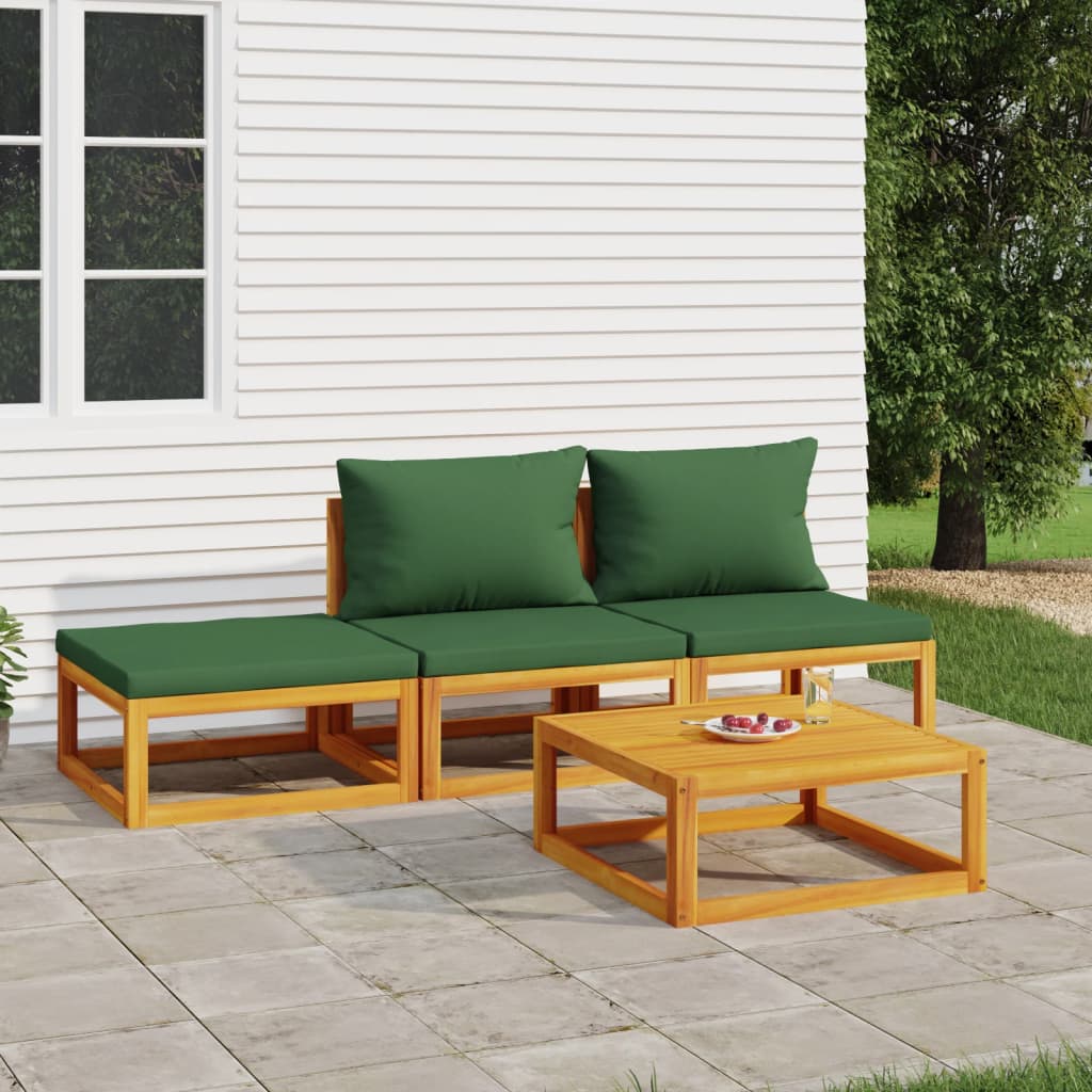 Set Salotto da Giardino 4 pz con Cuscini Verdi Legno Massello - homemem39