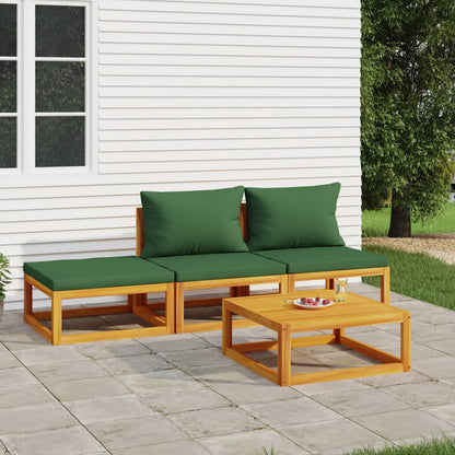 Set Salotto da Giardino 4 pz con Cuscini Verdi Legno Massello - homemem39