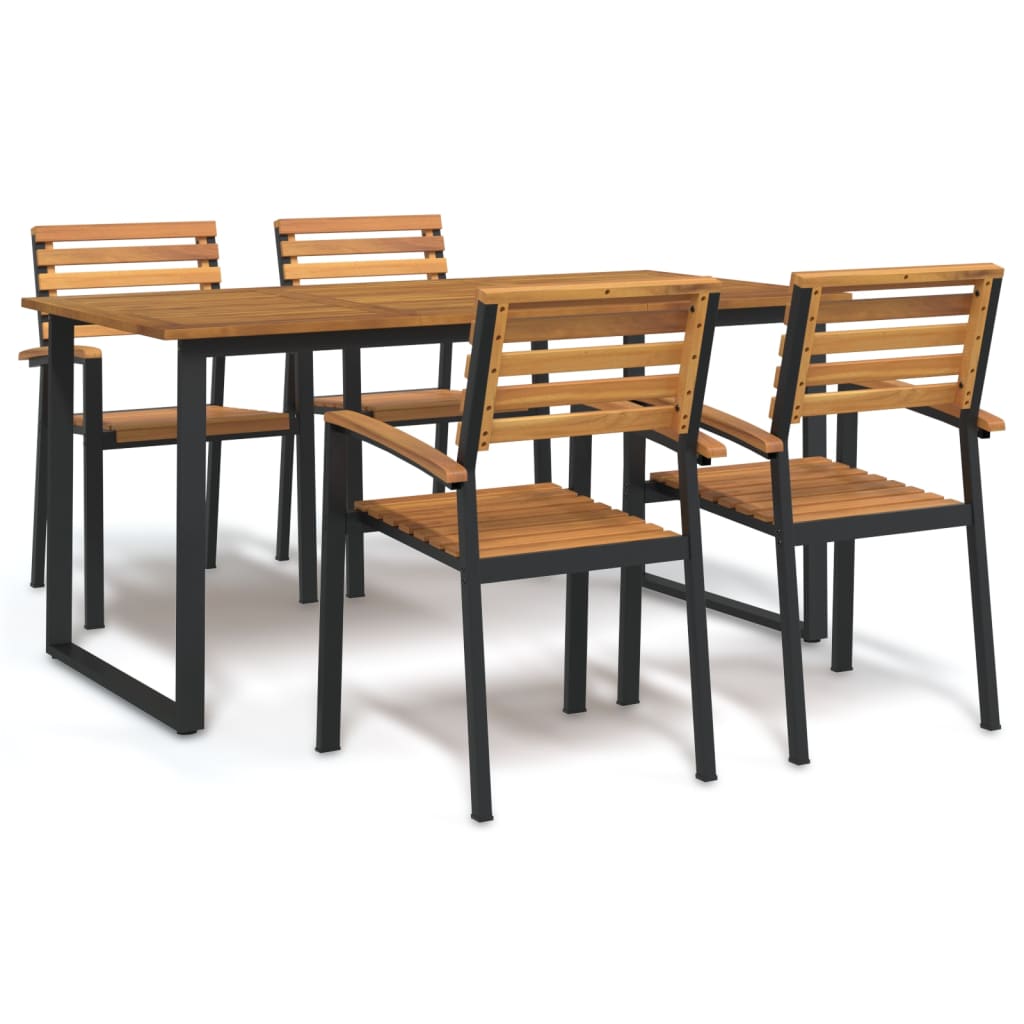 Set Pranzo da Giardino 5 pz Legno Massello di Acacia e Metallo | homemem39