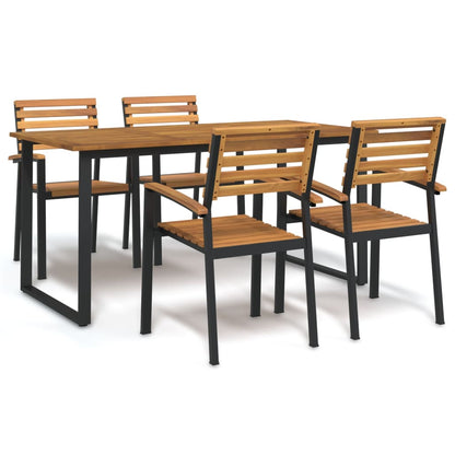 Set Pranzo da Giardino 5 pz Legno Massello di Acacia e Metallo | homemem39
