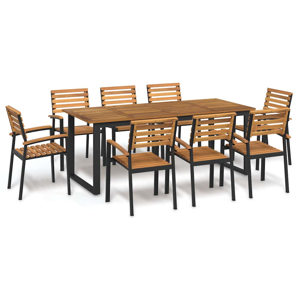 Set Pranzo da Giardino 9 pz Legno Massello di Acacia e Metallo | homemem39
