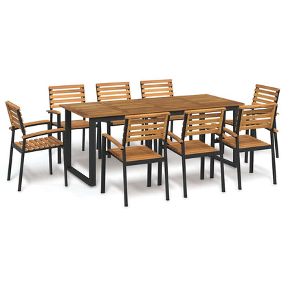 Set Pranzo da Giardino 9 pz Legno Massello di Acacia e Metallo | homemem39