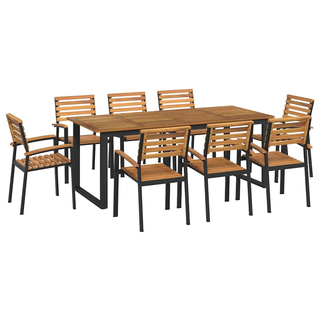 Set Pranzo da Giardino 9 pz Legno Massello di Acacia e Metallo | homemem39