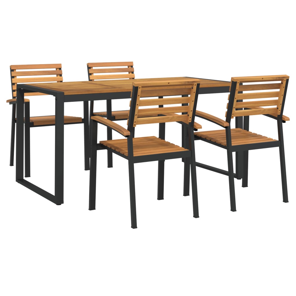 Set Pranzo da Giardino 5 pz Legno Massello di Acacia e Metallo | homemem39