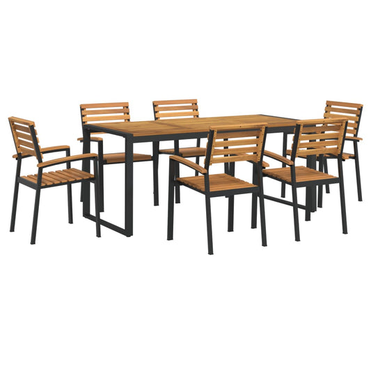 Set Pranzo da Giardino 7 pz Legno Massello di Acacia e Metallo | homemem39