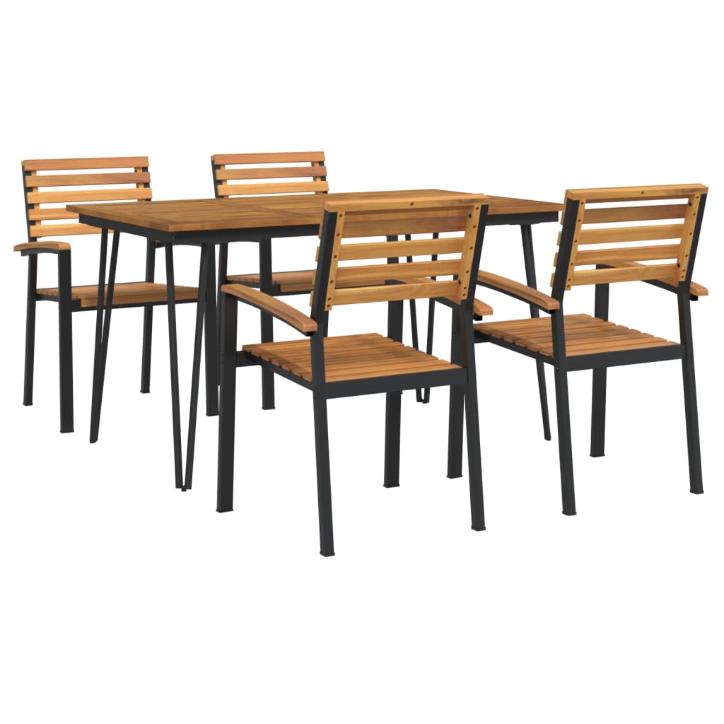 Set Pranzo da Giardino 5 pz Legno Massello di Acacia e Metallo | homemem39
