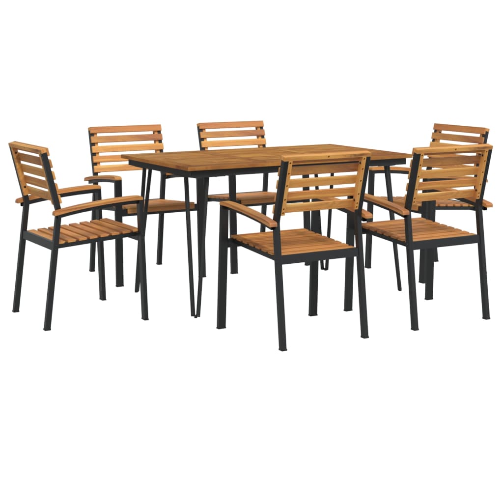 Set Pranzo da Giardino 7 pz Legno Massello di Acacia e Metallo | homemem39