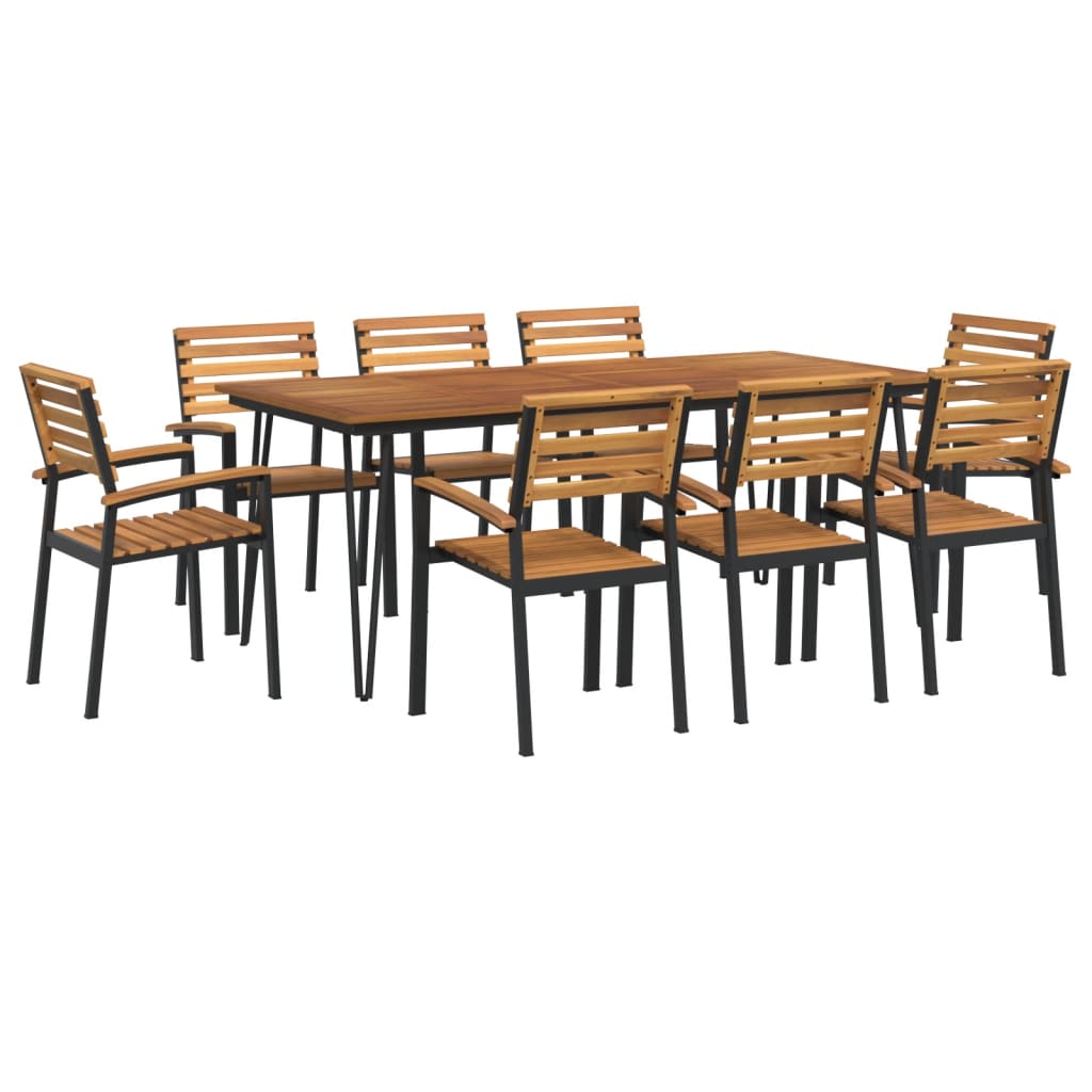 Set Pranzo da Giardino 9 pz Legno Massello di Acacia e Metallo