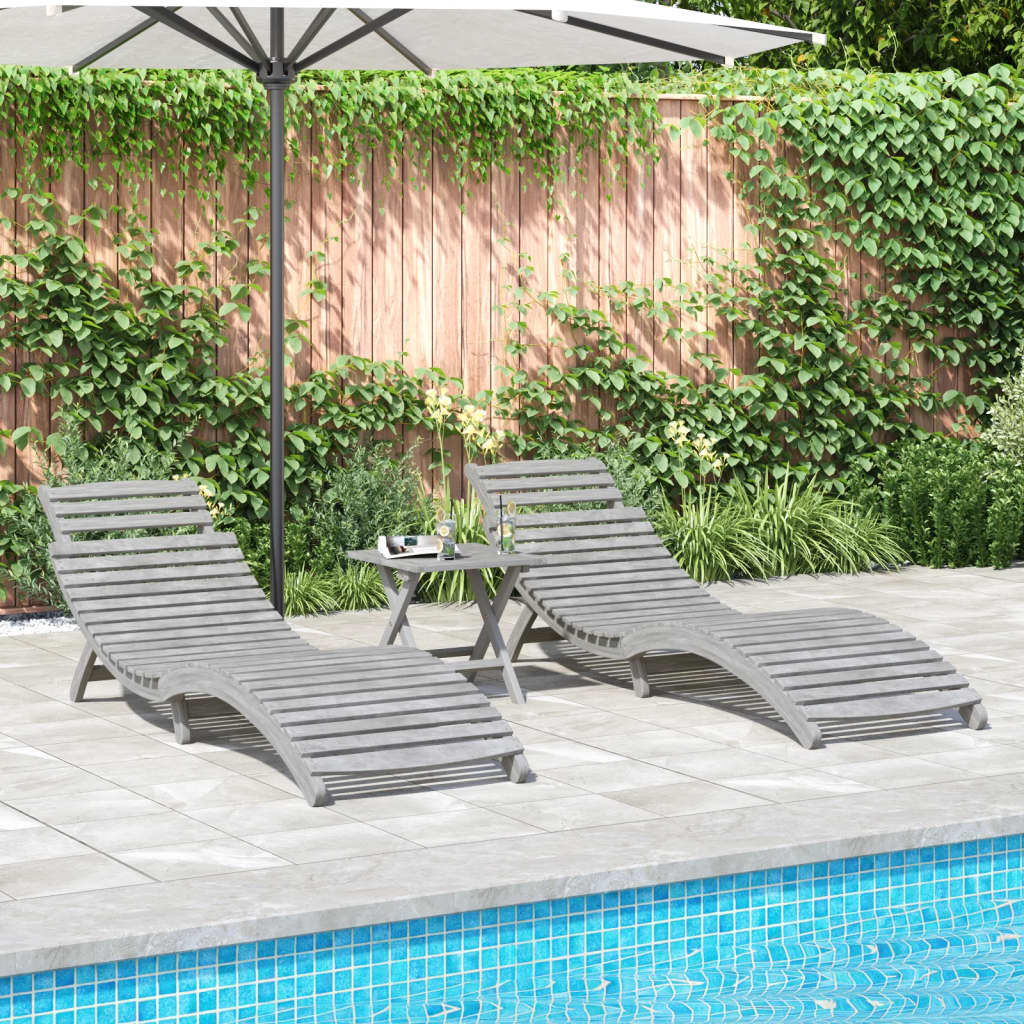Lettini 2 pz Grigi 184x55x64 cm Legno Massello di Acacia - homemem39