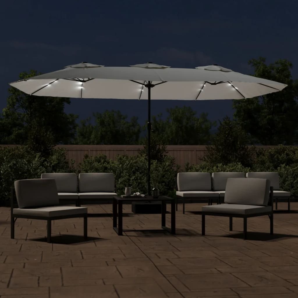 Ombrellone a Doppia Testa con LED Bianco Sabbia 449x265 cm | homemem39